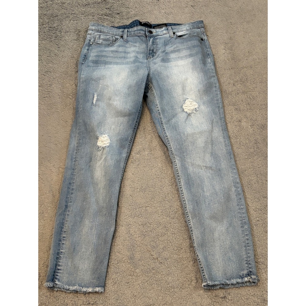 Buffalo David Bitton Jess Skinny Jeans 12/32 Light Wash Rip Repair Frayed Hem